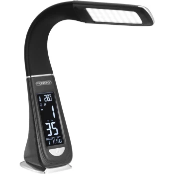 Image of LED Desk Lamp Display With Calendar Clock Alarm Thermometer Dimmable Beside Lamp Table Reading Black - Monzana