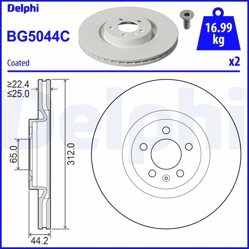 Image of DELPHI Brake disc DELPHI BG5044C