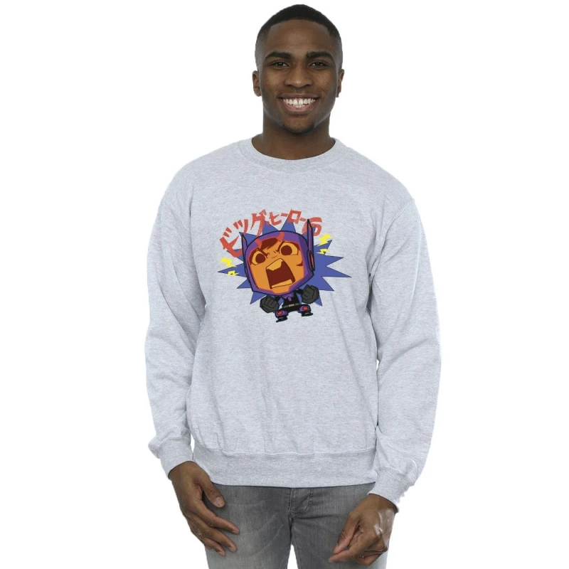 Image of Disney Men Big Hero 6 Baymax Hiro Angry Manga Sweatshirt in Grey Size: Small Grey S Male 5059934892804