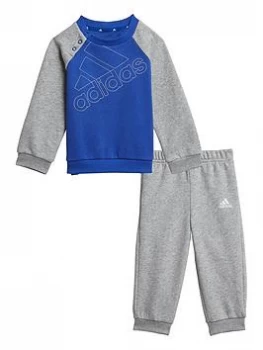 Image of Adidas Infant's Outline Logo Crew & Jog Pant Set, Blue/Grey, Size 3-4 Years