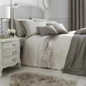 image of By Caprice Home Monroe Sequin Trim Sateen Duvet Cover Set, Oyster, Double