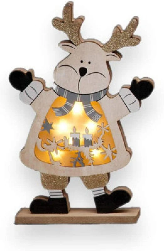 Image of Shatchi LED Wooden Christmas Reindeer Xmas Home Indoor Table Decorations Ornaments Centrepiece, 27cm, Wood Multi