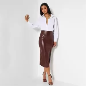 Image of I Saw It First Faux Leather Split Hem Midi Skirt - Black