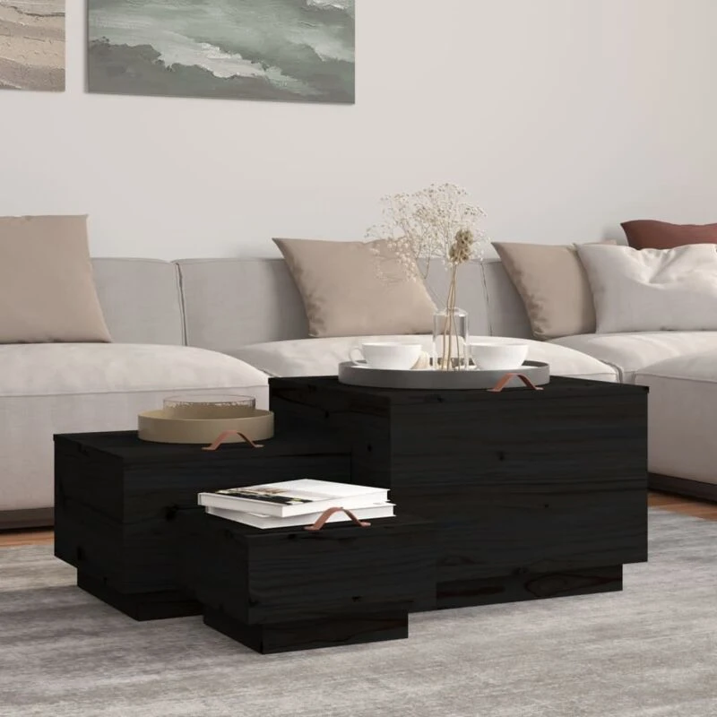 Image of vidaXL Storage Boxes With Lids 3 Pcs Black Solid Wood Pine, Black 818249