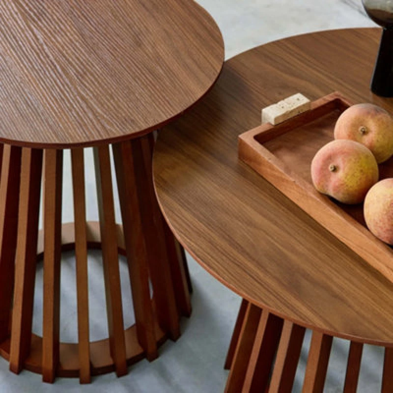 Image of Sweeek - Set Of 2 Round Coffee Tables With Walnut Wood-Effect Top And Fir Wood Legs 40Cm And 60Cm