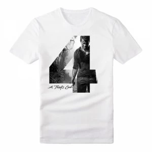 image of Uncharted 4 Adult Male Silhouette '4' A Thief's End X-Large T-Shirt - White