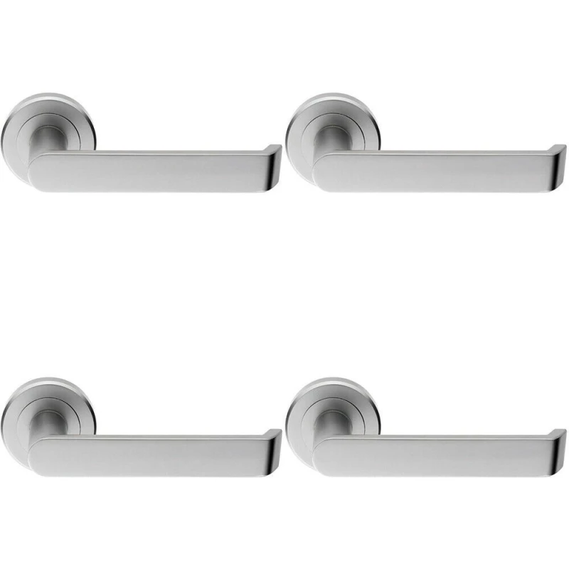 Image of Loops 4x PAIR Flat Faced Lever on Round Rose Chamfered Edge Concealed Fix Satin Chrome Multi