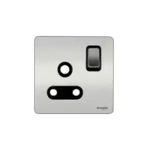 Image of Schneider USFP 15A 1G Round Pin Switched Socket Black Insert Stainless Steel - GU3490BSS