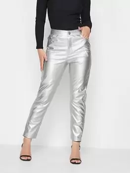 PixieGirl Petite Metallic Straight Leg Trouser, Silver, Size 8, Women