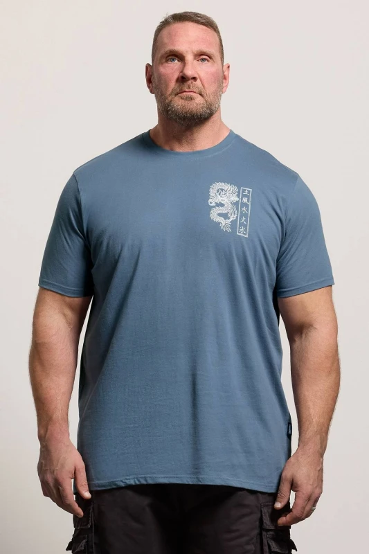 Image of BadRhino BadRhino Men Extra Long Dragon Graphic T-Shirt in Blue Size: X-Large Blue X-Large Male 5063589904300