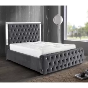 image of Elegance Mirrored Bed King Plush Velvet Steel