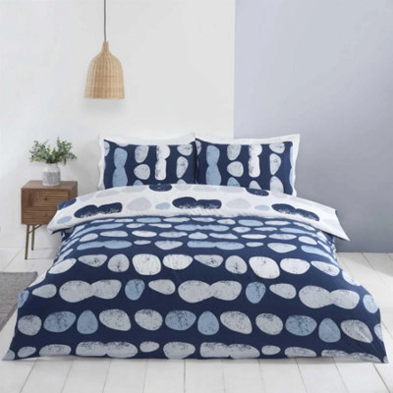 Image of Rapport Truro Pebbles Duvet Cover Set Reversible Bedding 100% Easy Care Microfibre Polyester