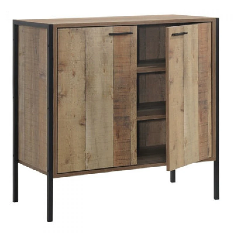 Image of Timber Art Design Stretton Sideboard Storage Cupboard With 2 Doors Rustic Industrial Oak Effect
