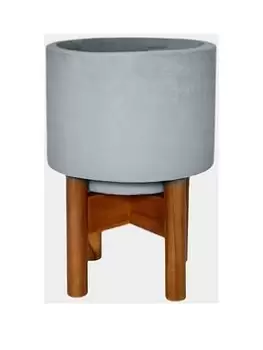 image of Ivyline Vigo Concrete Grey Planter With Stand