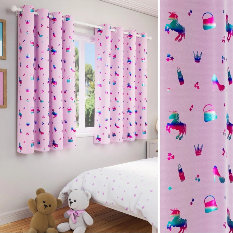 Image of Enhanced Living Charm Room Darkening Children's Eyelet Curtains - Pink Pink 45x54