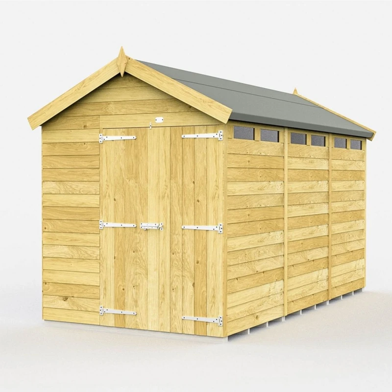 Image of Buttercup Farm 7 x 12 Feet Apex Security Shed - Double Door - L358 x W214 x H217cm in Brown Brown Unisex