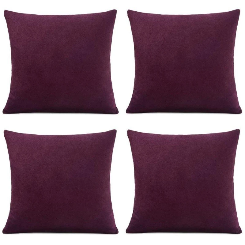 Image of Alan Symonds Set of 4 Plain Chenille Velvet Cushions Aubergine unisex 45x45cm