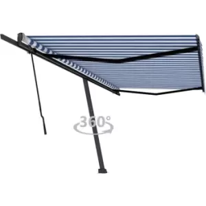 image of Freestanding Manual Retractable Awning 500x350cm Blue/White Vidaxl Blue