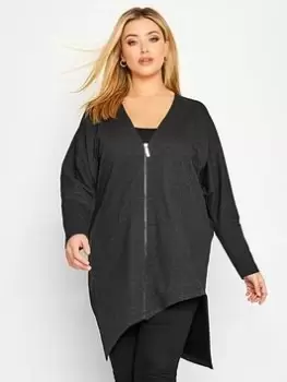 Image of Yours Asymmetric Zip Front Cardigan - Grey, Size 22-24, Women