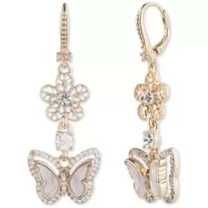 image of Ladies Marchesa Jewellery Base metal PE BUTTERFLY DBL DROP-GOLD/MOP