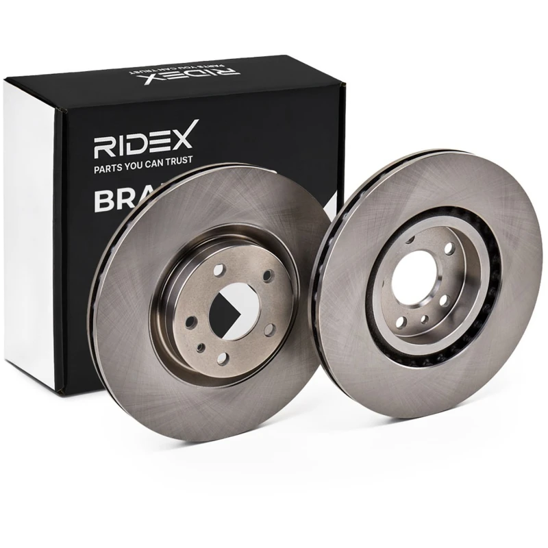 Image of RIDEX 82B1085 Brake disc Front Axle, Vented, Cast Iron, Uncoated, Untreated, without bolts/screws Cast Iron Brake Disc (82)
