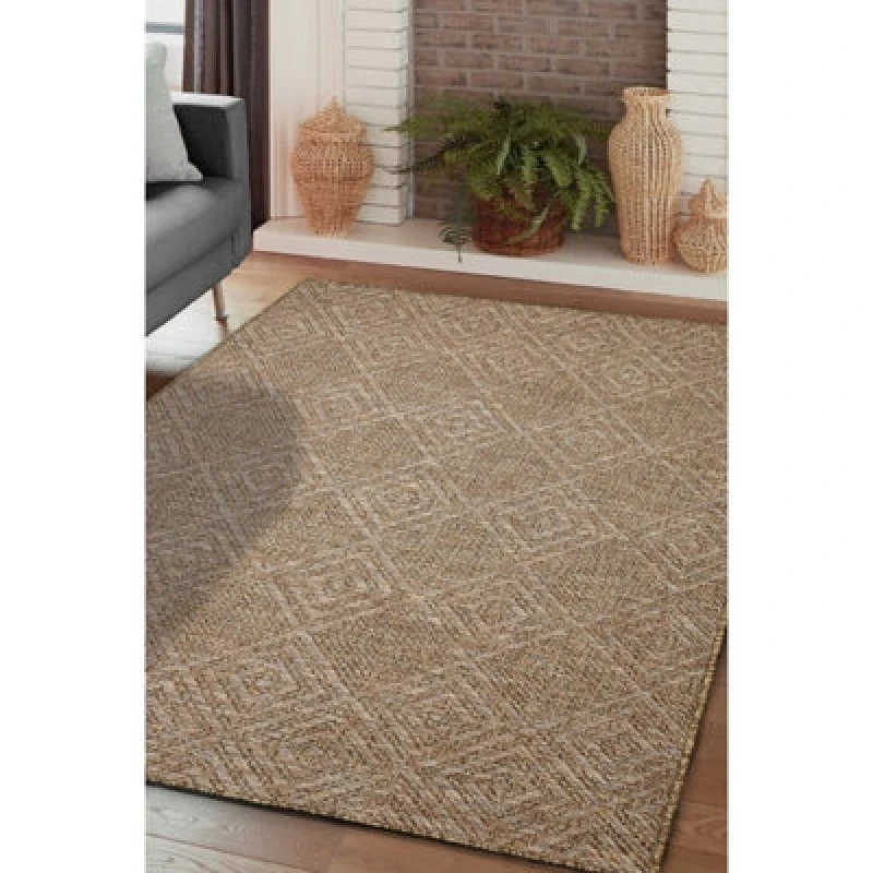 Image of Melrose Summer Diamonds Latte Low Pile Height 3mm Indoor Outdoor Medium Area Rug - 120/170Cm