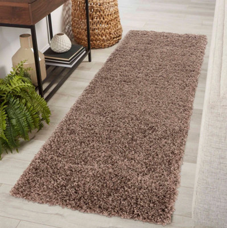 Image of Desire Rugs Plain Living Room Shaggy Area Rugs D.beige Runner 60X220 Cm