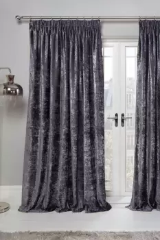 image of Crushed Velvet Pair of Pencil Pleat Curtains