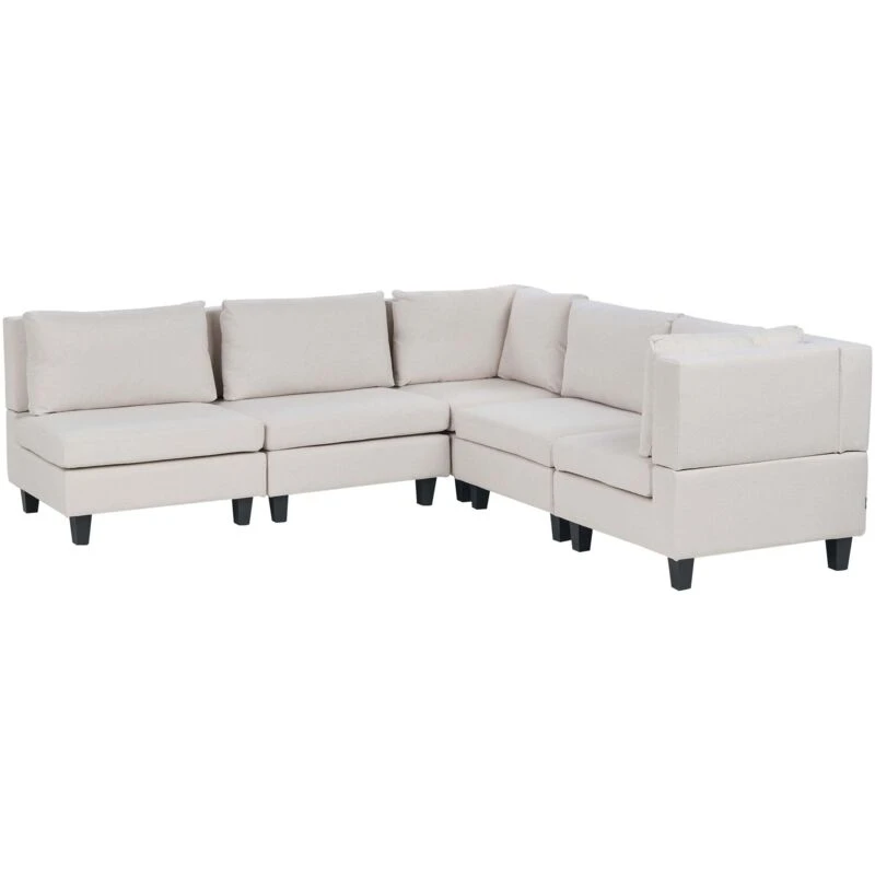 Image of Beliani Modular Corner Sofa 5 Seater Unstad Fabric Light Beige Left Hand