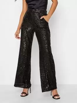 image of PixieGirl Petite Sequin Wide Leg Trouser, Black, Size 10, Women