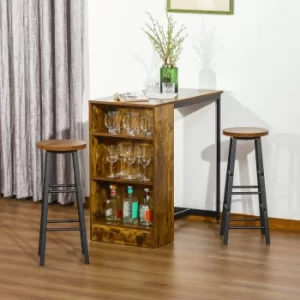 Image of HOMCOM 3 Piece Industrial Style Bar Table Set, Pub Dining Table Set Height Table and 2 Stools with Storage Shelf for Kitchen, Living Room, Coffe Shop
