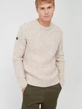 Image of Superdry Jacob Cable Knit Crew Neck Jumper - Beige , Beige Size M Men