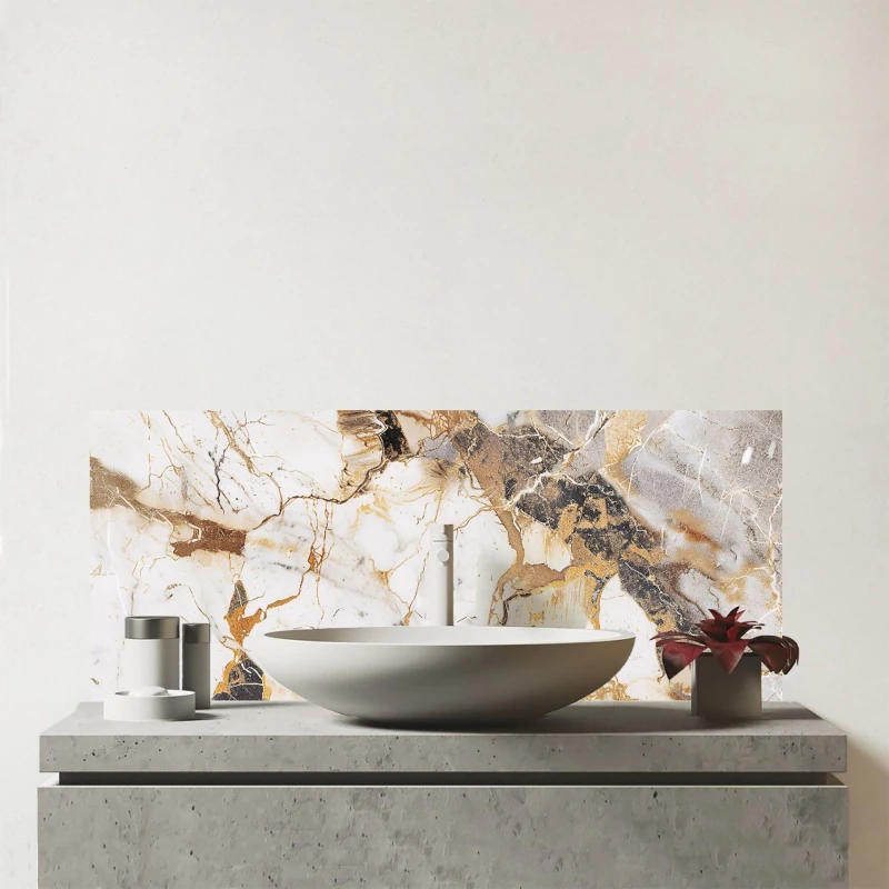 Image of Warren Reed - Designer Sleek Pale Marble Effect Glass Bathroom Splashback in Black Unisex