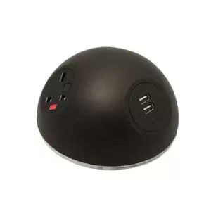 Image of Pluto domed on-surface power module with 2 x UK sockets and 1 x TUF (A&C connectors) USB charger - white