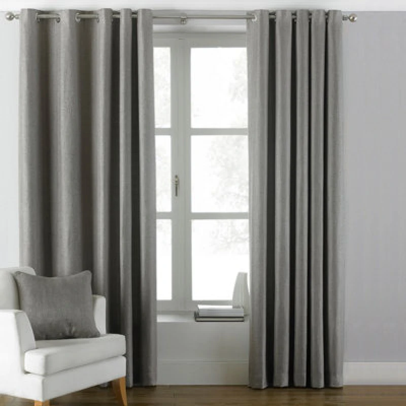 Image of Paoletti Paoletti Atlantic Twill Woven Eyelet Curtains in Grey Size: 168cm width x 229cm drop Grey 168cm width x 229cm drop Unisex 5025532280411