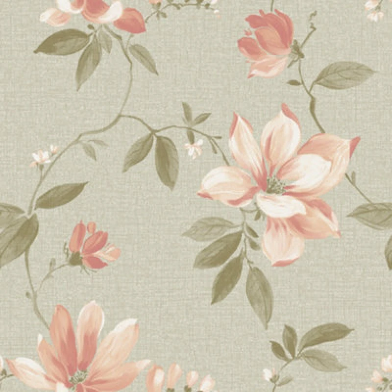 Image of Grandeco Adeline Traditional Floral Trail Fabric Textured Wallpaper, Blush Sage Green