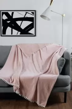 Image of Ultra Soft Flannel Fleece Pom Pom Throw Blanket