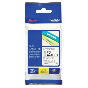 Image of Brother P-touch TZe 231 12mm x 8m Black On White Laminated Labelling Tape