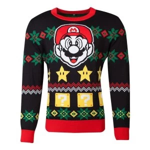 image of Nintendo - Mario & Stars Christmas Unisex Large Christmas Jumper - Multi-Colour