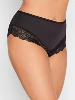 Image of Yours Lace Trim High Waist Brazilian Shorts Black, Size 14-16, Women