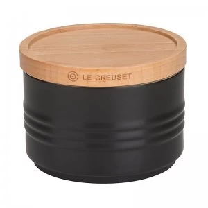 image of Le Creuset Small Storage Jar With Wood Lid Black