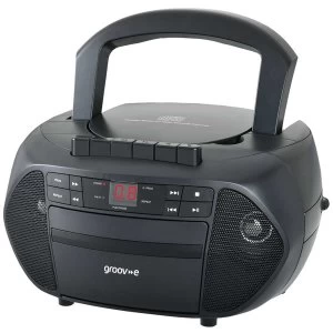 image of Groov-e Traditional Boombox Portable CD & Cassette Player with FM Radio - Black