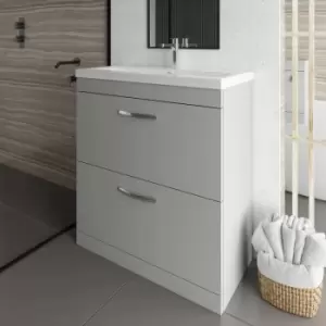 Image of Athena Floor Standing 2-Drawer Vanity Unit with Basin-3 800mm Wide - Gloss Grey Mist - Nuie
