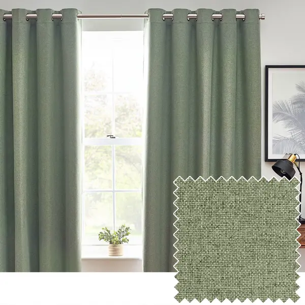 Image of Furn Dawn 100% Blackout Thermal Eyelet Curtains Light Green