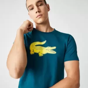 Mens Lacoste SPORT 3D Print Crocodile Breathable Jersey T-Shirt Size 6 - XL Green / Yellow