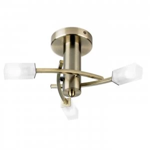 Image of 3 Light Semi Flush Multi Arm Ceiling Light Antique Brass, Acid Glass, G9