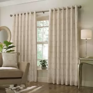 Image of Paoletti Horto Embroidered Ringtop Eyelet Curtains (Pair) Polyester Natural (117X137Cm)