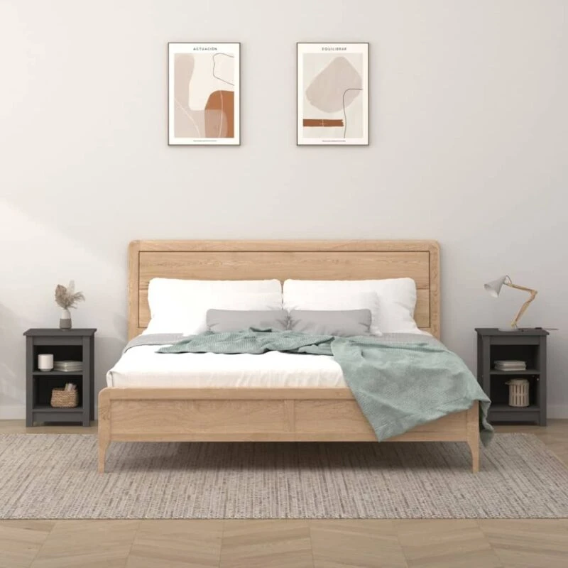 Image of Vidaxl Bedside Cabinets 2 Pcs Grey 40X35X55cm Solid Wood Pine, Grey 820961