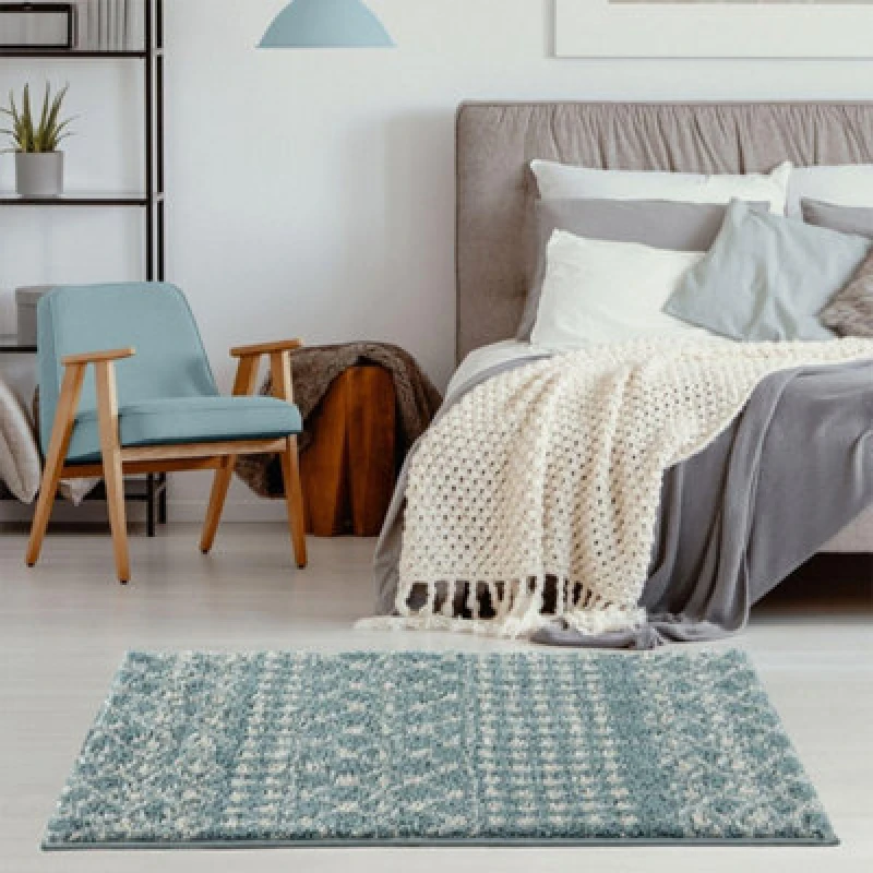 Image of The Rugs Moroccan Duck Egg Blue Shaggy Living Room Rug 1050
