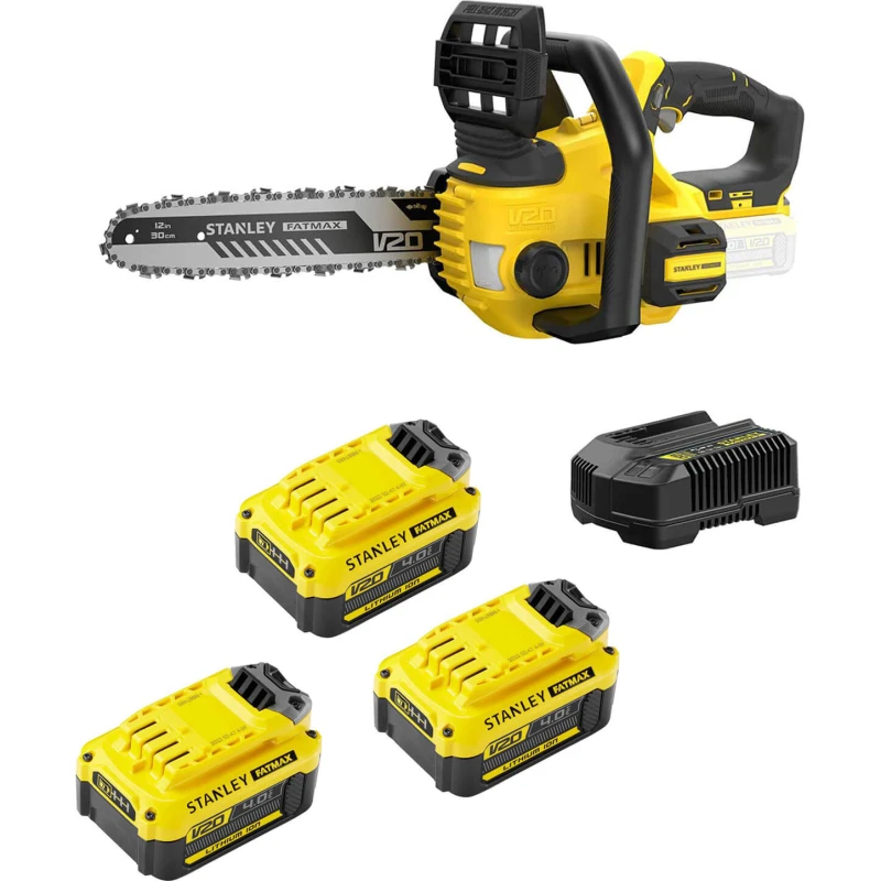 Image of Stanley Fatmax V20 SFMCCS630 18v Cordless Chainsaw 300mm SFMCCS630M2 Batteries: 3 x 4ah Li-ion